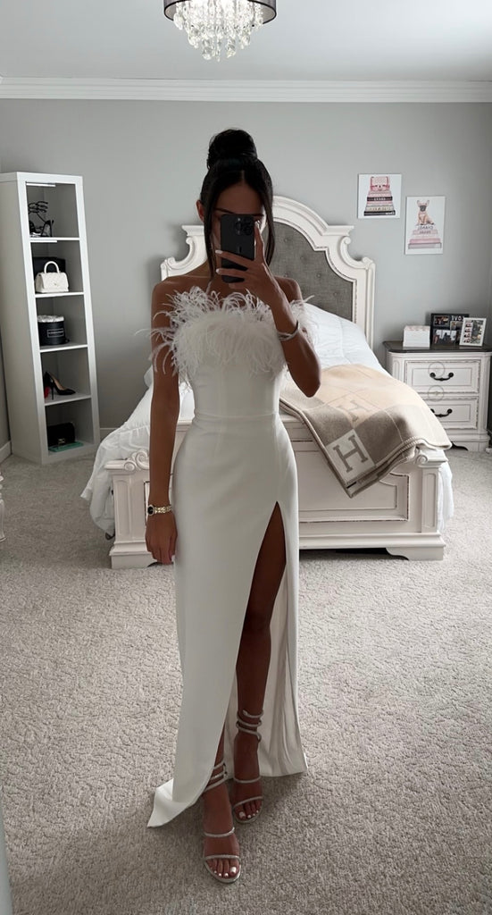 feather white dress